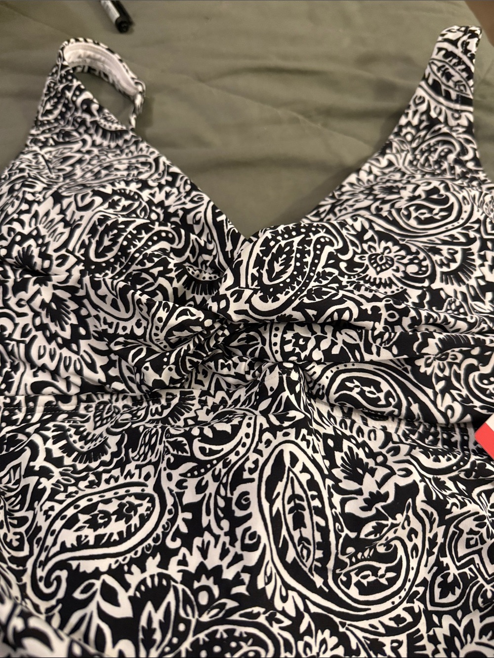 Lands' End Black & White Paisley Twist-Front One-Piece Swim